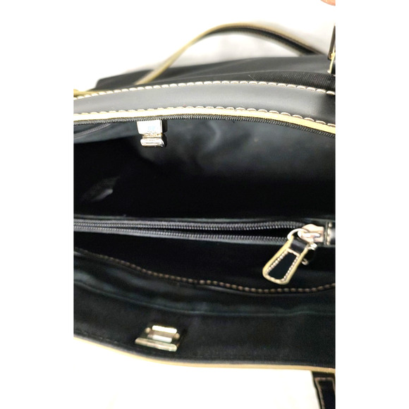 Etienne Aigner Shoulder Bag Purse Black Fabric White Stitch Trim #40132 Clean - Picture 5 of 15